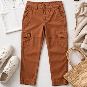 Cabi Cropped Cargo Pants 2 Rust Brown Slim Fit Stretch Utility Casual Travel